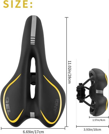 Велосипедне сідло MSDADA Gel MTB: зручне, ергономічне, водонепроникне для MTB, BMX, шосе, міських велосипедів (чорний/жовтий)