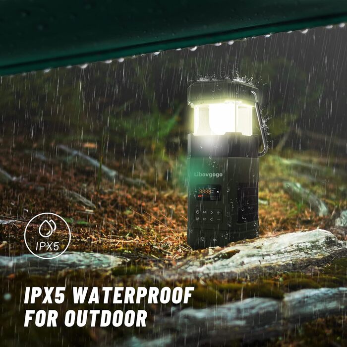 LED кемпінговий ліхтар Libovgogo з Bluetooth, радіо, сонячною зарядкою та Power Bank, IP65, 5000mAh