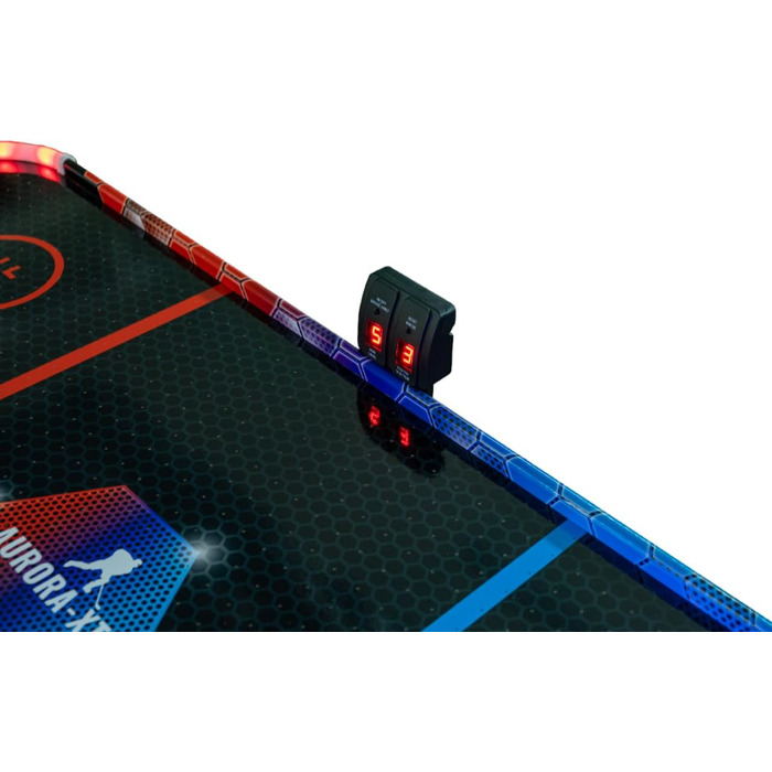 Airhockey стіл Aurora-XT від Carromco – великий стіл для аір-хокею з LED підсвіткою для дітей та дорослих від 7 років, 131x62x79 см, з LED шайбами та пушером, блок живлення