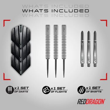 Набір дартсів RED DRAGON Rebels 26 г, вольфрамові, сталевий наконечник, з оперенням та стрижнями