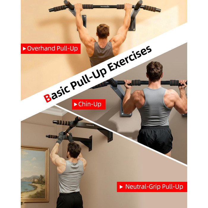 Кімнатна турнік Abahub для стіни, багатохватки, підтягування, для дому, чорний, помаранчевий, витримує 200 кг