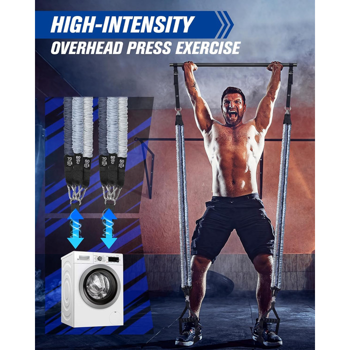 Набір для пілатесу з еластичними стрічками та стержнем для силових тренувань, 180LBS/140LBS/240LBS/360LBS, фітнес-стрічки, сірий