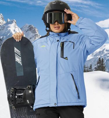 Зимова куртка KEFITEVD для жінок, тепла з підкладкою фліс, перехідна куртка, товста сноубордична куртка з капюшоном та кишенями на блискавці, вітронепроникна, світло-блакитна