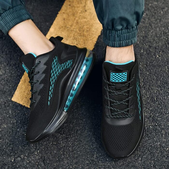 Спортивні кросівки LIN&LE для чоловіків та жінок. Зручні бігові кросівки з повітряною подушкою. Легкі повсякденні кросівки (42 EU, чорний/синій)