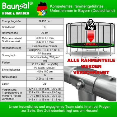 Трамплін Baunsal® Outdoor для саду, Ø 396 см (також 457 см), комплект для дітей, зелено-чорний