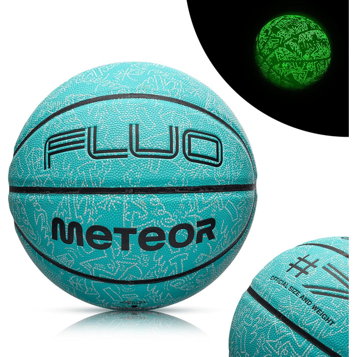Світний баскетбольний м'яч meteor №7, флуоресцентний, м'який, для тренувань, для дітей та юнацтва, м'ятний колір