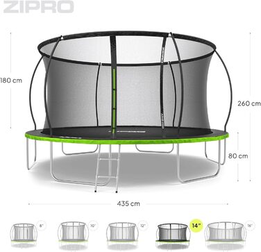 ZIPRO JumpPro Premium Трамплін для дітей Outdoor з сіткою, вологостійкий, захист від УФ, проста збірка, вантажопідйомність до 150 кг, діаметр 252/312/374/435/496 см