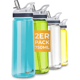 Пляшка для води AceCamp Tritan 750 мл, синя, з трубочкою, BPA-free, герметична, для спорту (2 шт.)
