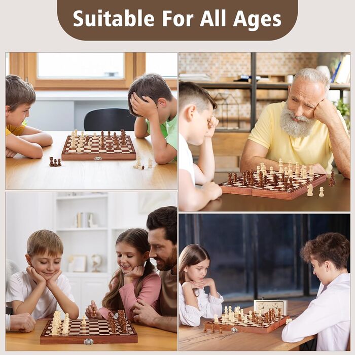 Магнітний шаховий набір Mystooy з дерева, складаний, для подорожей, дитячий та дорослий, 29x29 см