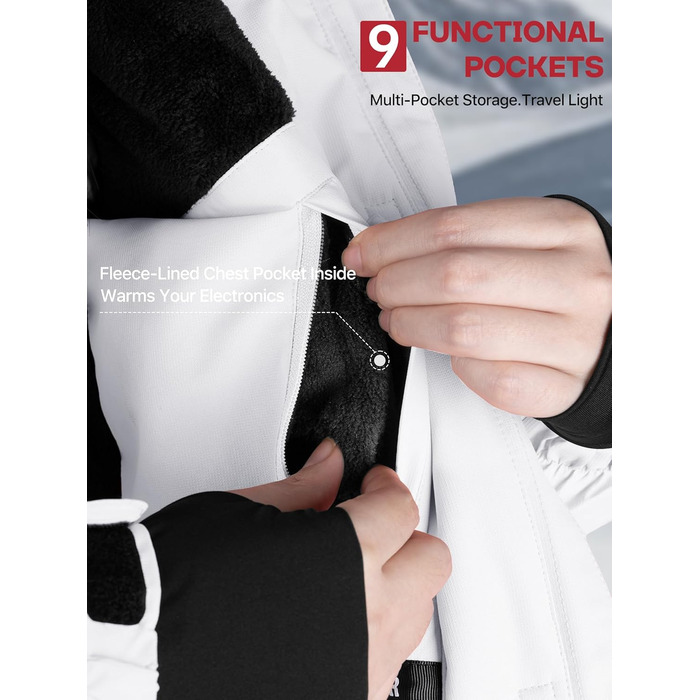 Водонепроникна зимова куртка FREE SODIER для жінок з флісовою підкладкою та капюшоном. Велика жіноча куртка з водонепроникним покриттям, зварні шви, Ginger Yeow (XXL, білий, чорний)