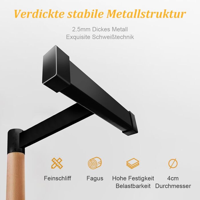 Паралелетки для калістеніки з дерева, неслизькі ручки для віджимань, обладнання для турніку та калістеніки Bounabay, турнік для підтягувань, велика чорна штанга для віджимань