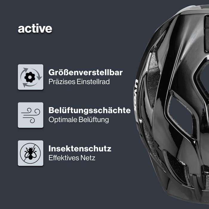 Шолом uvex active: захисний універсальний шолом для жінок та чоловіків, регульований розмір, розширюваний світлодіодним ліхтарем (чорний/білий, 52-57 см, Single)