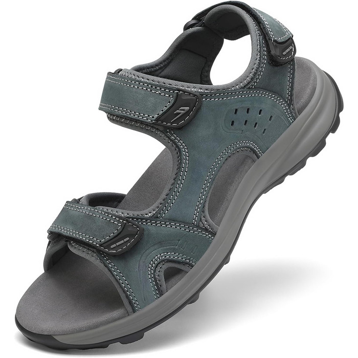 Чоловічі сандалі FLARUT для туризму та відпочинку на природі. Легкі сандалі з натуральної шкіри, сірого кольору, розмір 39 EU. Ідеальні для піших прогулянок, пляжу та активного відпочинку.