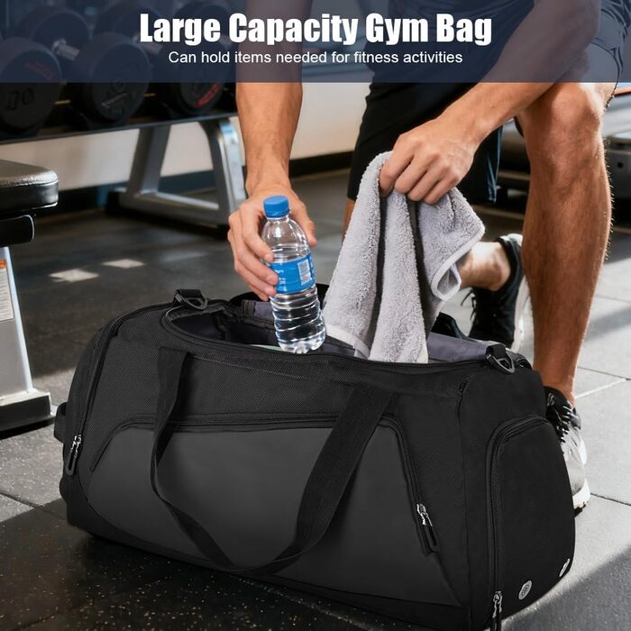 Спортивна сумка для подорожей з відділенням для взуття та вологих речей, водонепроникна сумка для фітнесу, плавання та залу, чорна (унісекс)