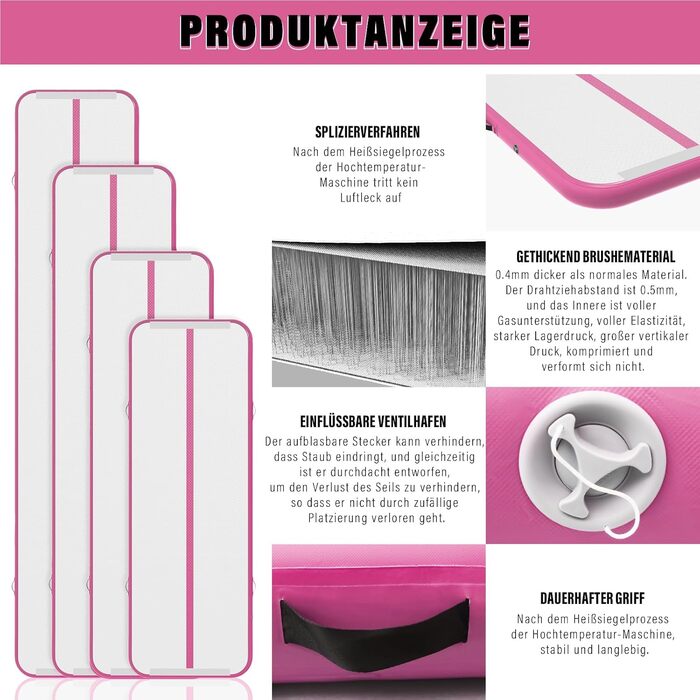 Надувна гімнастична матка для дому, 300x100x10 см (м'ятно-зелена)