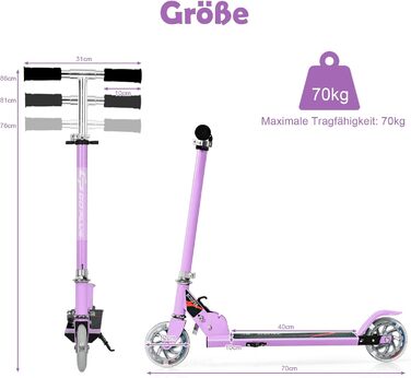 Дитячий ролер GOPLUS Roller Kinder 4 роки з LED-колесами, гальмом та підніжкою, регульований, алюмінієвий, до 70 кг