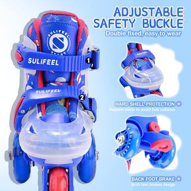 Ролики дитячі SULIFEEL регульовані, світлові, для дівчаток та хлопчиків, 3-точкові, для початківців, розмір S (29-32 EU), XS (25-28 EU)