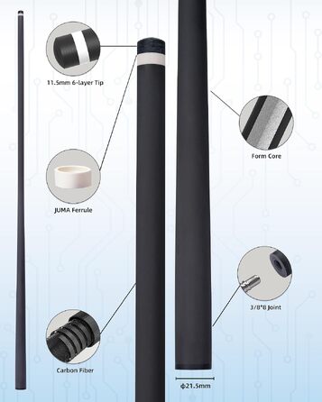 Карбоновий шафт для більярдного кия KONLLEN BlackShaft Radial 11.5 мм, Low Deflection, Pro-Taper, поміранчева накладка, з'єднання 3/8×8 або Uni-Loc, 74 см