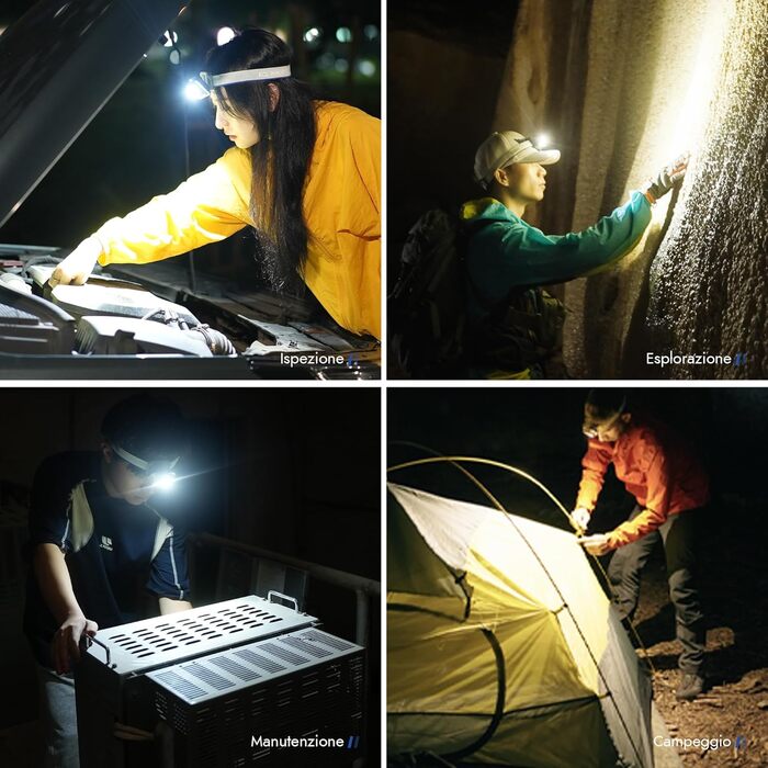 WUBEN H4 - LED налобний ліхтар, 800 люмен, IP68, 10 режимів, червоне світло, для кемпінгу, риболовлі та піших прогулянок, чорний