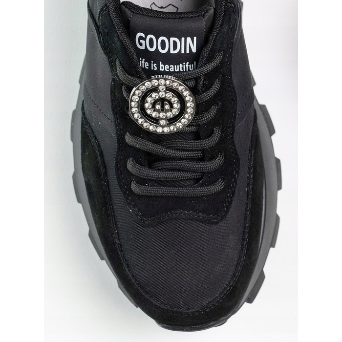 Жіночі кросівки на платформі GOODIN GD-XF-112, шкіра та текстиль, чорні, 38