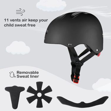 Дитячий шолом KAMUGO для велосипеда та самоката, 2-8 років, з захистом колін, ліктів та зап'ясть (Чорний матовий)