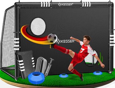 Футбол ворота KESSER® для саду: міцні, сталевий каркас, захисна сітка, насос, кілочки, для дітей та дорослих