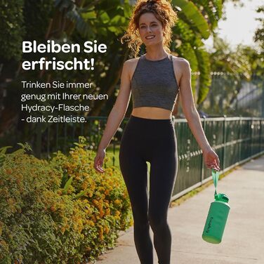 Водна пляшка Hydracy 2L зі стаканчиком та позначкою часу - спортивна пляшка без BPA, не протікає, з термоізоляцією, для спорту та активного відпочинку (2L, з трубочкою, колір: аква-зелений)