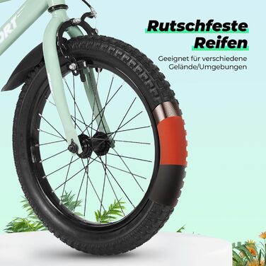 Дитячий велосипед BODIOO 12 дюймів, з регульованим сидінням, двома гальмами, підставкою, відбивачем та бризговиком, для дітей 84-97 см, колір м'ятно-сірий