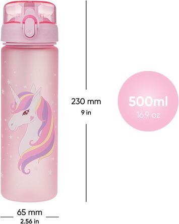 Дитяча пляшка для води Baagl Trinkflasche 500 мл, непротікаюча, Tritan (Єдиноріг I) для школи та спорту