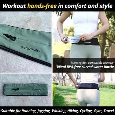 Поясна сумка для бігу Build & Fitness, Khaki: тримач для телефону, ключа, зручна та легка для жінок і чоловіків. Підходить для Samsung та iPhone.