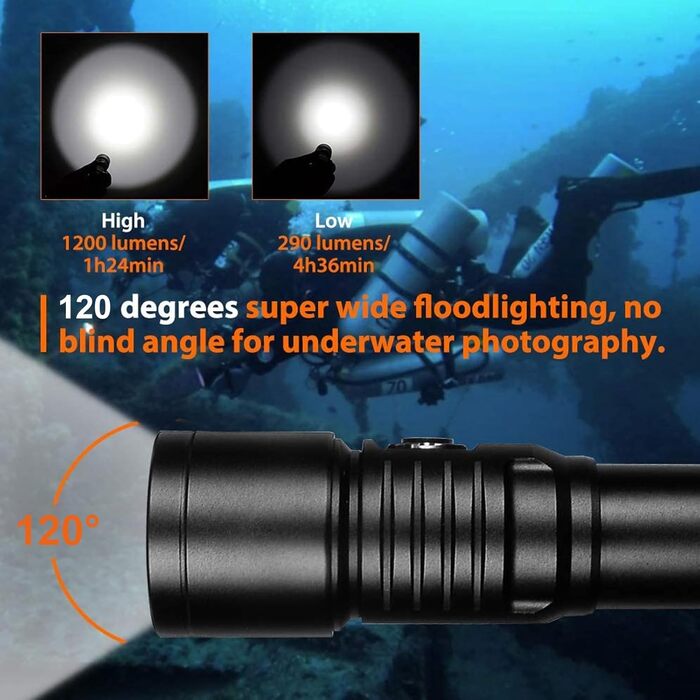 ORCATORCH D530V: Підводний прожектор з регулюванням, 1200 люмен, IP68, 150м, 140° кут огляду, чорний