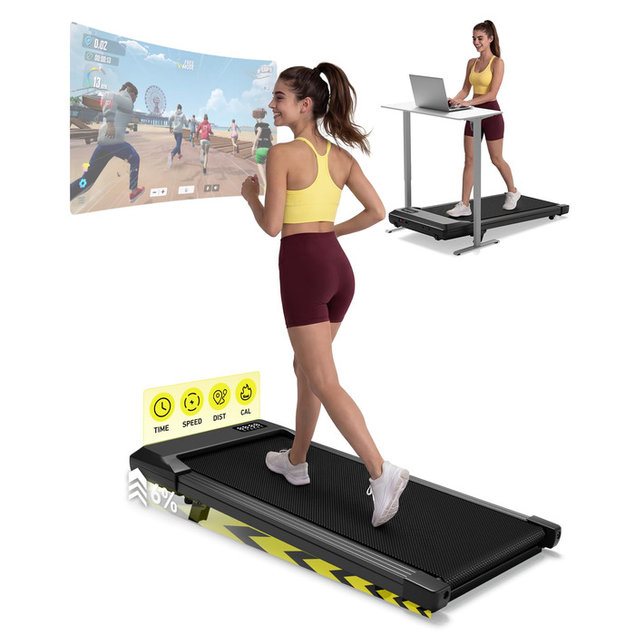 Бігова доріжка для ходьби та бігу MJWW Raceable з нахилом 6-9%, 2.5/3.0 к.с., складна, з керуванням через APP, LED-дисплеєм, для дому та офісу (90 см, чорна)