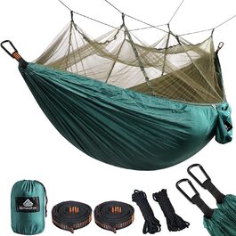 Гамак-москітна сітка NATUREFUN, 275x140 см, темно-зелений, 300 кг, дихаючий, швидковисихаючий нейлон, 2 карабіни, 4 шлевки