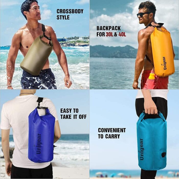 Водонепроникний мішок Unigear Dry Bag 30L (2L/5L/10L/20L доступні) - рюкзак, сумка для риболовлі, каякінгу, кемпінгу, сірого кольору