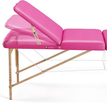 Мобільний масажний стіл Beltom® 195 x 70 см: регульована кушетка для масажу та косметологічних процедур, 3 зони, чорний (рожевий 180x56 см)