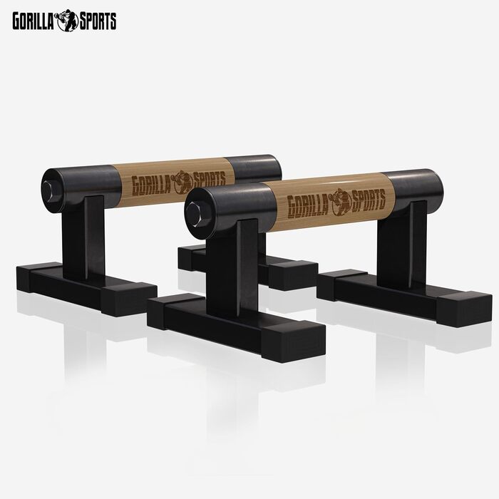 Ручки для віджимань Gorilla Sports® (2 шт) дерев'яні/сталеві, до 300 кг, з сумкою - для калістеніки, парних віджимань, стійки на руках