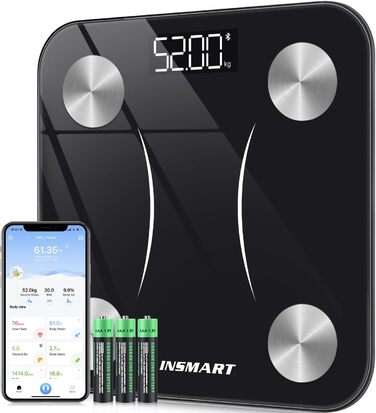 INSMART Розумні ваги для вимірювання складу тіла, Bluetooth, електронні ваги для людей, аналізатор жиру, ІМТ, м'язова маса, білок, вага кісток, BMR