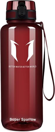 Пляшка для води Super Sparrow 1.5 л, герметична, спортивна, BPA-free, імперсько-червона, для школи, спорту, велосипеда