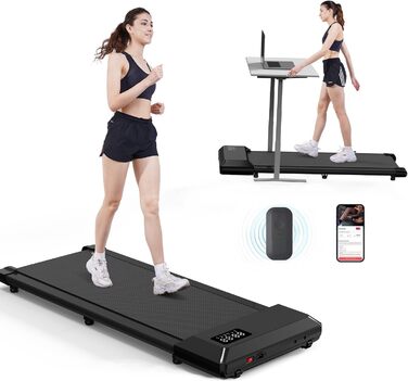 Бігова доріжка MJWW Walking Pad з APP-керуванням, для дому, підтримка AI-тренувань, багатокористувацькі забіги, до 159 кг, чорна, 90 см, сумісна з high-tech пристроями