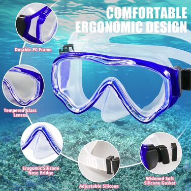 Набір для снорклінгу для дітей HIKOTEY, сухий снорклінг, маска для снорклінгу з антизапотівальною панеллю, водонепроникні затички для вух, блакитний (B1-Pazifik)