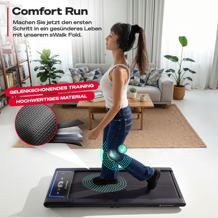 Тренажер Sportstech sWalk Fold: компактний біговий доріжки для дому з LED-підсвіткою та керуванням через додаток, до 6 км/год, 120 кг