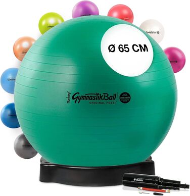 Фітбол Pezziball MAXAFE 42-75 см з підставкою та насосом, зелений, 65 см