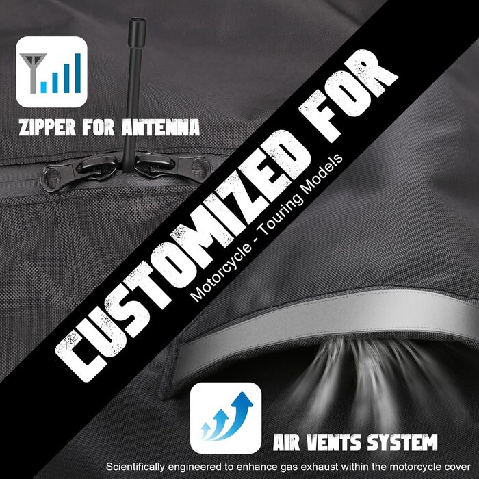 Водонепроникний чохол для мотоцикла Touring (Harley Davidson Road King, Road Glide, Street Glide, Electra Glide, Heritage Classic, Low Rider-ST, Indian, Honda, BMW, Ducati, Suzuki, Kawasaki, KTM), чорний