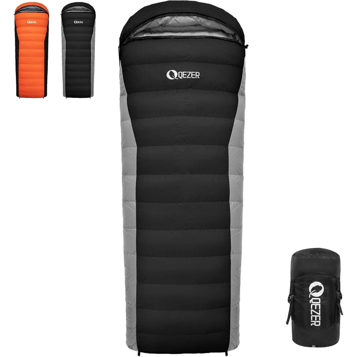Сплячий мішок пуховий зимовий, 600FP+ Преміум пух, 12°C до -24°C, легкий та теплий для 3-4 сезонів, кемпінг, піші прогулянки та трекінг, оранжевий 12°C (чорний 0°C)