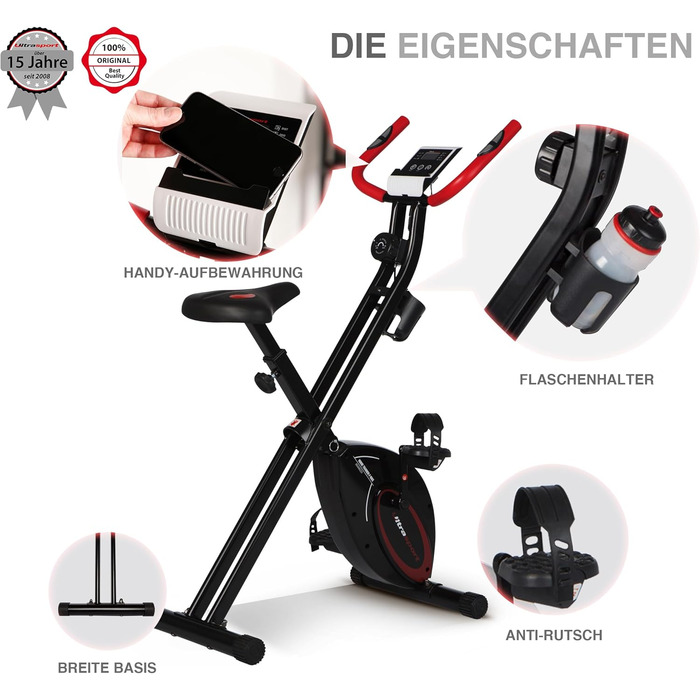 Велотренажер Ultrasport F-Bike/F-Rider Basics, складаний, LCD-дисплей, регульоване навантаження, сенсори пульсу, для дому, для спортсменів і літніх людей