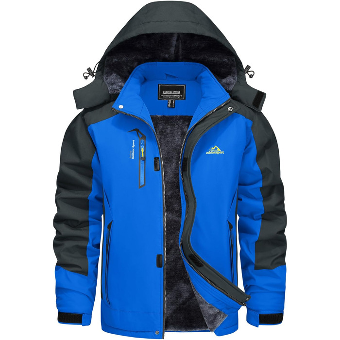 Зимова куртка KEFITEVD для чоловіків: водонепроникна, тепла, знімний капюшон, флісова підкладка (XXL, Королівський синій)
