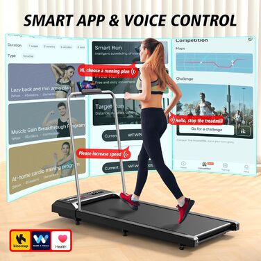 Walking Pad Treadmill Cardirun з нахилом та ручками: компактний біговий тренажер 2-в-1 для дому, 2.5HP, до 136 кг, LED-дисплей, керування через додаток/пульт, чорний з підлокітниками