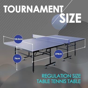 Стіл для пінг-понгу ZERRO складний, 15 мм MDF, 274x152.5x76 см, стандартний розмір, з сіткою, синій