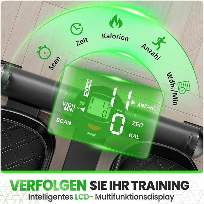 Ultrasport Swing Stepper для дому: міні-степер 2-в-1 з тросами, LCD-дисплеєм, тихий, з неслизькою поверхнею та регулюванням навантаження