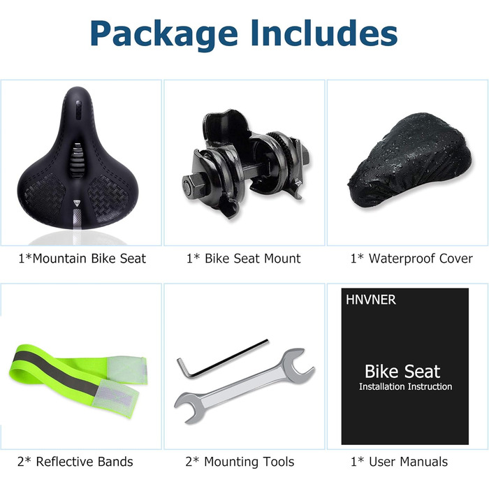 Зручний велосипедний сідло великого розміру з регулятором дощу та світловідбиваючими смугами для чоловіків/жінок, з амортизатором, сумісний з більшістю велосипедів